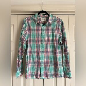 NWT Bixby Nomad Men’s Plaid Button Up Shirt Mint & Pink Size Medium Short